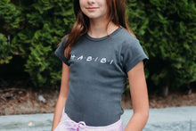 Load image into Gallery viewer, H.A.B.I.B.I (Friends print) Adult Women&#39;s Fitted Shirt (Grey and Seashell Pink)