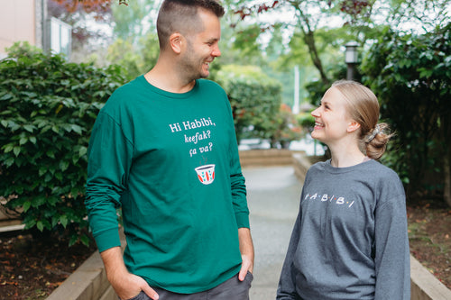 Hi Habibi Keefak, Ca Va? Long sleeve T (Green)
