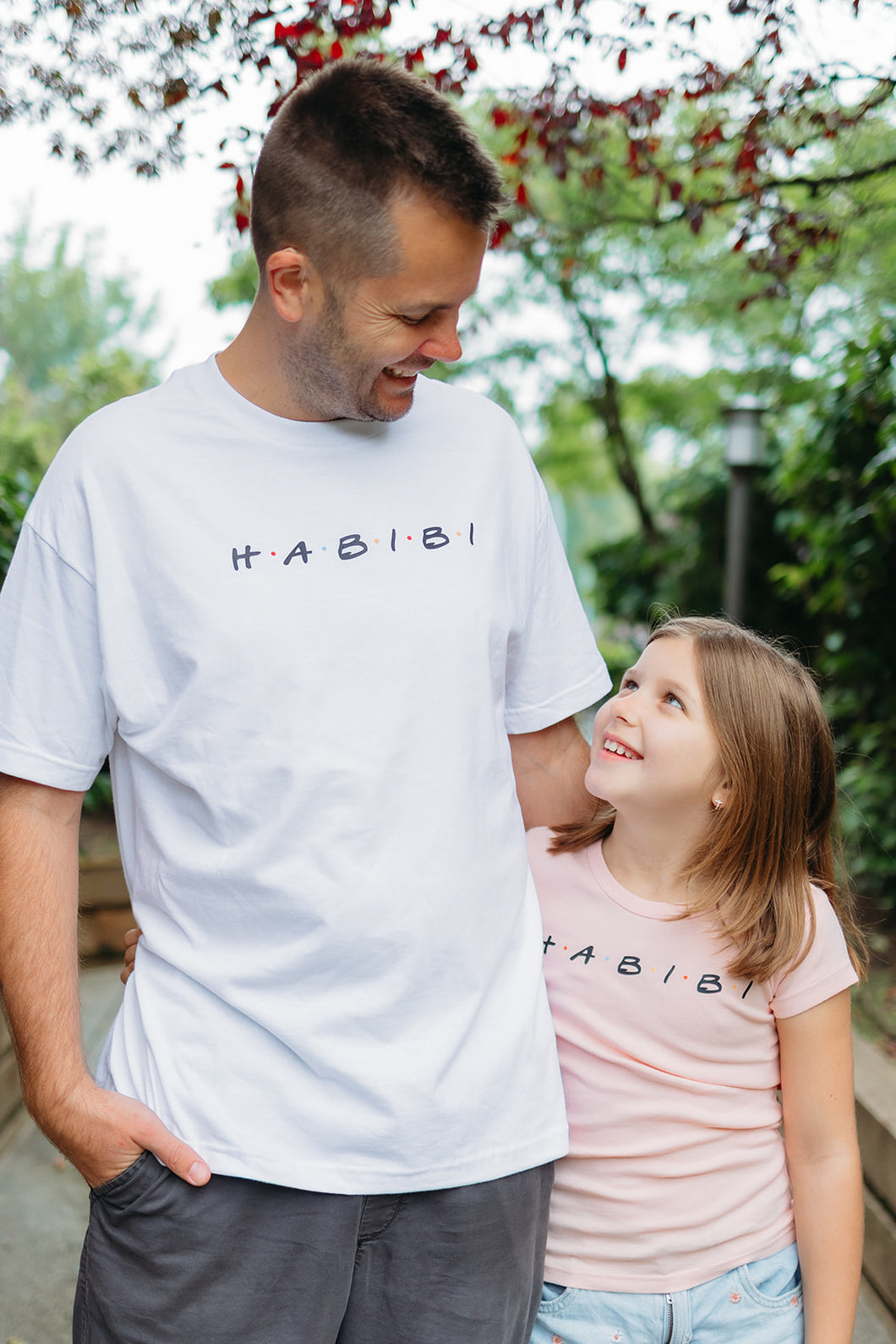 H.A.B.I.B.I (friends print) Unisex Adult T-shirt (in white)