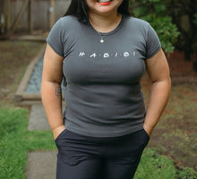 Load image into Gallery viewer, H.A.B.I.B.I (Friends print) Adult Women&#39;s Fitted Shirt (Grey and Seashell Pink)