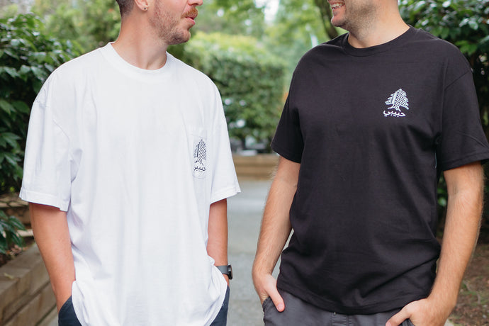 Unisex Habibi T-shirt with side Lebanese tree in Kuffiya print (Black or White)