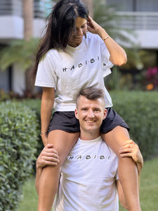 H.A.B.I.B.I (friends print) Unisex Adult T-shirt (in white)