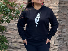 Load image into Gallery viewer, Unisex Habibi Crewneck (black) with Palestine map